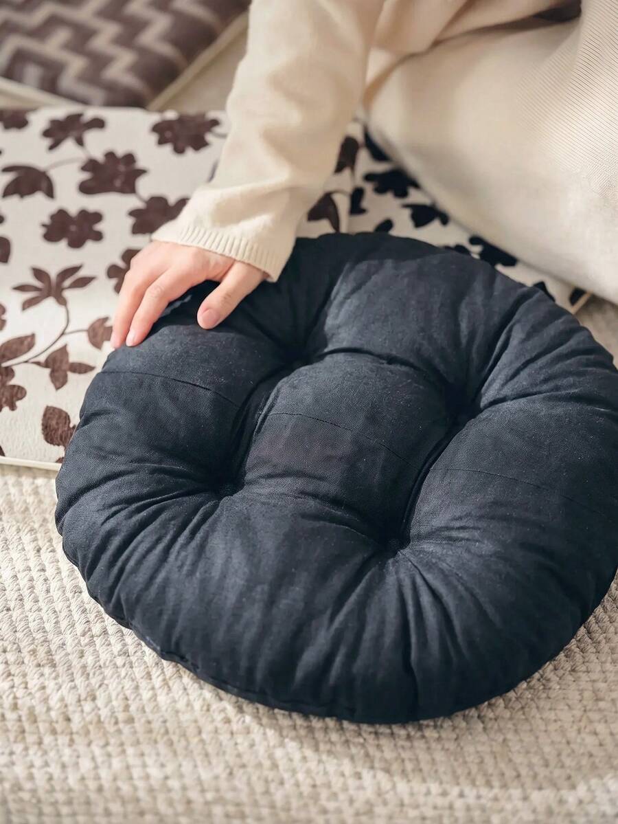 40cm Solid Color Flocked Round Seat Cushion (Made In Turkey), Soft And Comfortable, Machine Washable, Suitable For Dining Room, Kitchen, Office And Home (1/2/4/6pcs Set Available) - Black - View 1