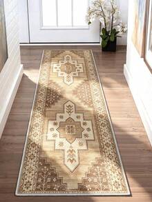 1pc Bohemian Style Printed Pattern, Minimalist Long Strip Rug Mat, Easy To Clean Long Strip Runner Carpet, Suitable For Kitchen, Dining Room, Hallway, Corridor And Other Indoor Areas, All Season Use - Camel - View 5
