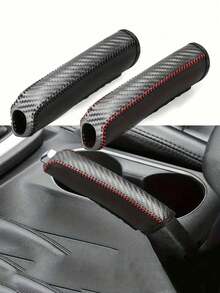 1pc Car Handbrake Cover, Non-Slip Wear-Resistant Stitched PU Leather, Car Gear Shift Lever Cover, Handbrake Handle Sleeve, Interior Accessory - A - View 1