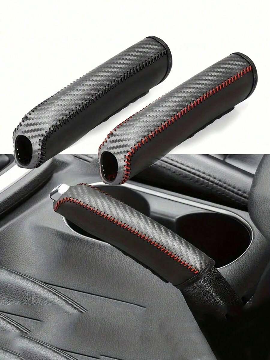 1pc Car Handbrake Cover, Non-Slip Wear-Resistant Stitched PU Leather, Car Gear Shift Lever Cover, Handbrake Handle Sleeve, Interior Accessory - A - View 1