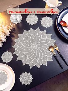 2pcs/set Hollow Out Leaf & Flower Design Pvc Table Mat And Cup Mat, Washable,easy To Clean, Anti-skid, Heat-resistant, Suitable For Dining Table, Sweet Home Decoration, Elegant Table Mat, Pvc Table Mat, Perfect For Kitchen Table Setting And Holiday Wedding Decorations - Silver - View 9