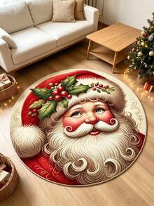 1pc Round Santa Claus Decorative Rug, Decorative Rug, Bedroom Decor, Small Rug, Rug, Home Decor, Living Room Rug, Living Room Small Rug, Bedroom Rug, Living Room Home Decor, Outdoor Rug, Washable Rug - Multicolor - View 3