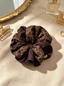1pcVintage Retro Fabric Scrunchie, Leopard & Brown Double-Sided, Hold Ponytail, Hair Scrunchie, For Daily, Date, Street Style, All Seasons - Multicolor - View 10