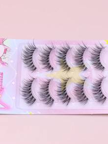 5 Pairs Of Natural Slender False Eyelashes, Light And Slender Full Eyelashes, Soft And Breathable Eyelash Bundles, Comfortable Daily Use False Eyelashes, Suitable For Beginners' Daily Eyelashes, Dating And Sweet Casual Makeup - Black - View 5