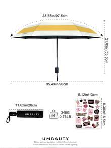 UMBAUTY paraply, orange- och gulrandigt mönster, bärbart för resor, solskydd och regntätt, förstärkt ram med 8 ekrar, öppnas/stängs med ett klick, svart beläggning SPF 30+ solskydd, värmereducerande och vattentätt tyg, dubbelanvändning automatiskt paraply för soliga och regniga dagar - Multifärgad - Visa 4