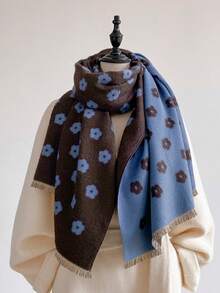 1pc Elegant Floral Pattern Jacquard Faux Cashmere Warm Scarf, Cold-Proof Neck Warmer, Women's Autumn/Winter Fashion Versatile Air Conditioning Shawl Blanket, Suitable For Daily Matching And Decorative Use - Multicolor - View 8