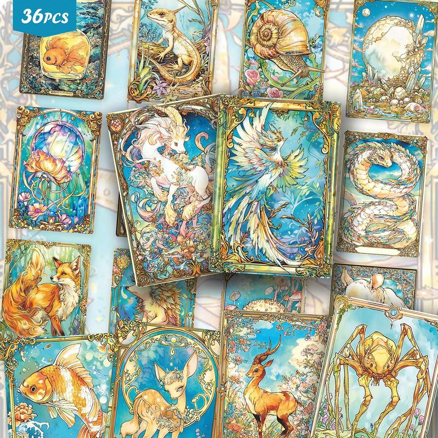 36PCS Dreamy Magical Animal Stickers, Ornate Watercolor Unicorn & Koi ...