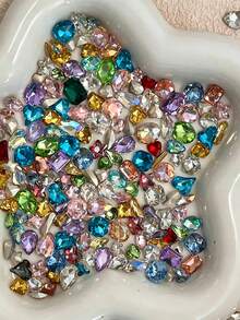 50pcs 3DK9 Nail Art Rhinestones, Mixed Color Asymmetrical Candy Color Multi-Shape Pointed Bottom Nail Gems, Shiny Crystal Nail Art DIY Decoration Accessories - Multicolor - View 5