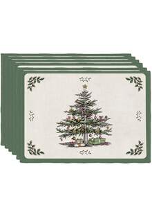 2/4/6Pcs Heat‑Resistant Farmhouse Placemats, Vintage Sketch Christmas Tree Holly Table Mats For Round Table, Patio, Holiday Party, Kitchen Home Dining Table Tea Party Decor - White - View 10