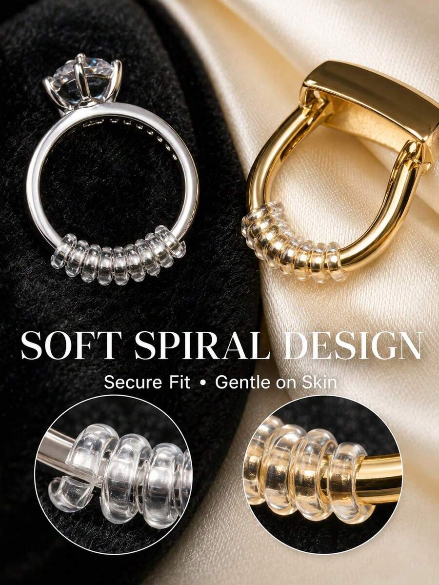 Transparent Plastic Ring Size Adjuster, Invisible Spiral Spring Ring Reducer, Loose Ring Tightening Protector, 4 Different Models Adjustable Ring Size Adjuster, Suitable For 2.5-5.5mm Ring Width, Soft Flexible Transparent Plastic Ring Reducer Protector - Multicolor - View 1