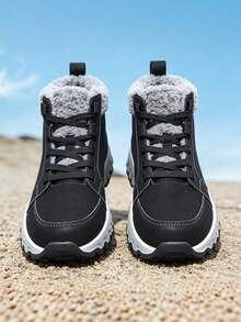 Men's Snow Boots, Solid Color Thermal Lined Thick Interior, Non-Slip Comfortable Sole, Winter Daily Commute, Hiking, Travel And More - Black - View 5