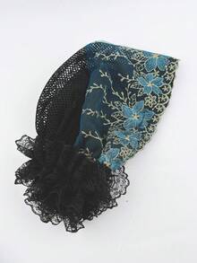 1pc Women's Spring/Summer Elegant Fashion Lace Mesh Gold Thread Embroidered Floral Patchwork Adjustable Size Decorative Hair Wrap Headscarf Hat Hair Cap Breathable Versatile For Outdoor Travel, Party, Shopping - Multicolor - View 8