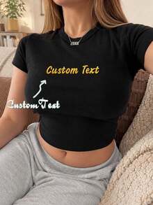 Personalized Embroidered Tops-Add Custom Text Or Names-Short-Sleeve T-Shirts, Lace Camisoles, Bridal And Bridesmaid Tanks, And "Newlywed Wife" Tops. - Multicolor - View 4