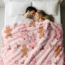 Selimut Motif Kue Jahe Natal, Desain Liburan, Bahan Fleece Lembut dan Flanel, Ringan dan Tahan Lama, Tersedia Berbagai Ukuran, Sempurna untuk Natal, Sofa Ruang Tamu, Tempat Tidur Kamar Tidur, Pesta Liburan, Dekorasi Rumah Sehari-hari - MultiWarna - View 5