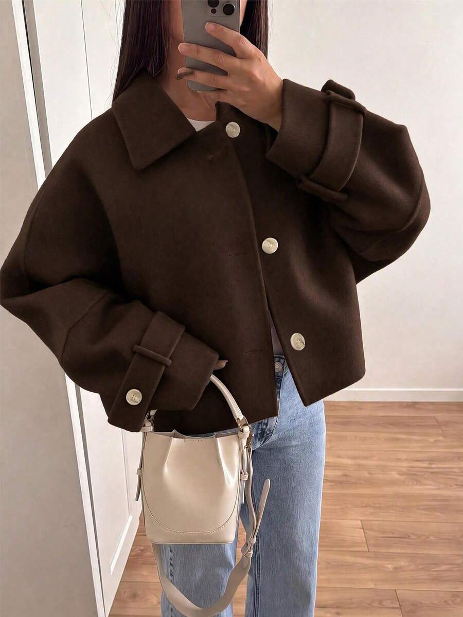 Elegant Casual Loose Women's Wool Winter Jacket, Winter Coat For Women - Brown - View 1