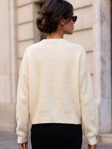JIANHU Women's White V-Neck Button Knit Cardigan Long Sleeve Jacket For Autumn/Winter Christmas New Year - White - View 5