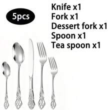 Vintage European Flatware Set, Embossed Non-Slip Handle Stainless Steel Cutlery Set, Mirror Polished Gold/Silver Knife Fork Spoon Set, One-Piece Forged Tableware For Dinner Party, Home Daily Use, French Table Setting, 18/0 Steel, 5/10/20/30 Pcs - Silver - View 11