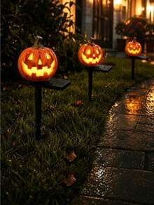 1pc Solar Powered Pumpkin Light, LED Outdoor Realistic Pumpkin Garden Stake Light, Weather-Resistant Warm Light Decoration, Auto On/Off, Suitable For Yard Garden Lawn Path Patio Backyard, Halloween Holiday Home Decor And Festival Gift - Pumpkin Ground Stake Light - View 10