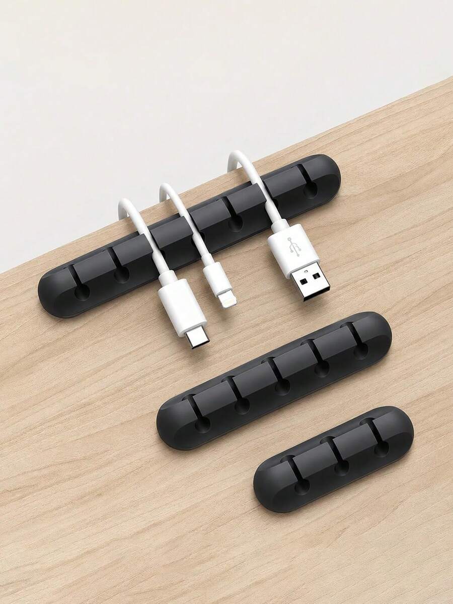 3 عبوات مشابك حامل الكابلات، مشابك منظم الكابلات من السيليكون لسطح المكتب وكابل شحن USB والطاولة الجانبية للسرير والطاقة. - متعدد الألوان - مشاهدة 1