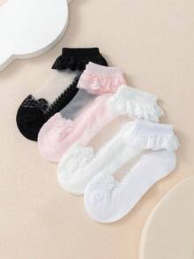 4雙女童幼兒薄款透氣玻璃纖維短襪 嬰兒襪 - 彩色 - 查看 6