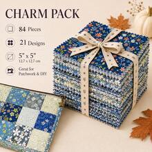 42/84pcs 5-Inch Blue Floral Series Cake Layer Fabric Set, DIY Ditsy Floral Fabric Scraps, Used For Pastoral Style Printed Flowers, Handmade Printed Fabrics, Coasters, Patchwork Bags, Small Fabric Pieces, Fun Handicrafts, Creative Fabrics - Variant - View 10