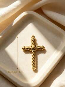 2Pcs Vintage Gold Plated Cross Charms, Textured Rope Pattern & Crucifix Metal Pendants For DIY Necklace Bracelet Jewelry Making - Gold - View 6