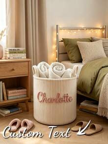 Personalized Custom Name Corduroy Storage Basket, Large Capacity Laundry And Blanket Organizer, Custom Home Decor Gift, Suitable For Christmas, Thanksgiving, Housewarming, Bedroom And Living Room Storage - Multicolor - View 3