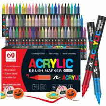 12-60 Colors Soft Tip Art Marker Set, Suitable For Painting, Coloring On Metal, Glass, Stone, Wood, Perfect As Gift, DIY Handmade Gift For Friends And Family - Multicolor - View 1