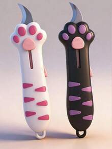 Cute Cat Paw Retractable Curved Blade, Multi-Function Pocket Knife And Bag Opener, Non-Slip Handle Mini Portable Box Cutter With Hanging Hole, Home Daily Express Parcel Craft Cutting Tool, Suitable For Students, Office Workers, Cute Gift Lovers, Teacher Gifts, Back To School Season - Multicolor - View 6