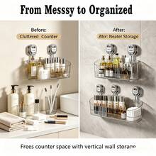 5.7 Inch No-Drill Bathroom Suction Cup Storage Box, Heavy Duty Suction Cup Bathroom Storage Rack With Towel Bar And Hooks, Wall-Mounted Shower Caddy, Large Capacity Strong Load-Bearing, Suitable For Bathroom Toiletries, Shampoo, Kitchen Utensils - One Size Fits All - View 2