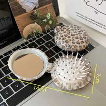 Leopard Print Folding Air Cushion Comb, Portable Makeup Mirror, Mini Hair Comb, Home Use Flip Cover Air Cushion Comb Mirror Integrated - Multicolor - View 2