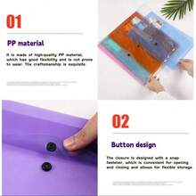 5PCS Transparent Snap Button Document Bags, Portable, PP Material, Multi-Color Options, Suitable For Office Filing, Home Storage, Document Organization, Can Be Used As Christmas Gift, Storage Of Receipts, Back To School Season, School Supplies - Sets - View 2