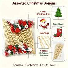 60pcs Christmas Tree Cocktail Picks Fruit Skewers, Perfect For Decorating Dishes, Desserts, Christmas, Easter, Halloween Parties, Cocktail Decoration Sticks, Birthdays, Parties, Party Decor, Brides, Weddings - Multicolor - View 6