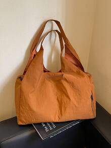 New Solid Color Casual Large Capacity Multi-Pocket Nylon Shoulder Bag, Slouchy Relaxed Minimalist Versatile Unisex Tote Bag, Lightweight Durable Water-Resistant, Suitable For Daily Work Commute Shopping Street Stroll Student Class Vacation Travel Women's Bag - Multicolor - View 16