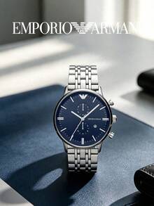 Armani Men's Quartz Chronograph Watch, Deep Blue Dial, Stainless Steel Band, 50m Water Resistant, Luminous Hands, Date Window, AR1648 - Silver - View 3