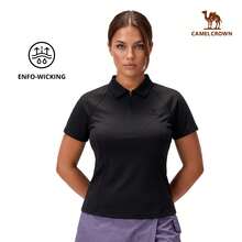 CAMEL CROWN 女款戶外快乾透氣短袖防皺運動防曬 Polo 衫 - 幻影黑 - 查看 11