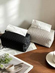 1PC Modern Minimalist Style Wicker-Patterned Tissue Box Rectangular Tissue Box Cover With Woven Embossed Texture Detail, Dustproof Tissue Holder, Napkin Storage Case, Suitable For Living Room, Bedroom, Office Desk,Car Tissue Box, Household Daily Use - Multicolor - View 10