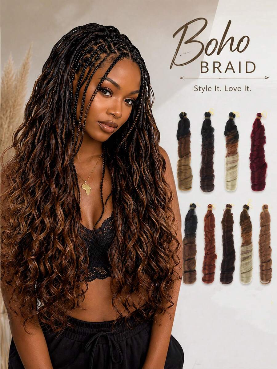 Loose Curls, Crochet Hair, Gradient Spiral Ponytail, Pre-Stretched Dreadlocks, Hair Extensions, Multiple Colors Available For Hair Styling. - Multicolor - View 1