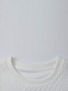 Sweatshirt Pria Putih Bertekstur Jacquard dengan Kerah Bulat, Pullover Minimalis Lengan Panjang Bermotif Kotak-kotak Rajut Bergaris, Cocok untuk Musim Semi dan Gugur - Putih - View 5