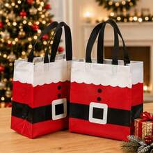 5pcs Christmas Gift Bag Set, Laser-Cut Handle With Santa Claus Design, Non-Woven Fabric, Durable And Reusable, Perfect For Gift Wrapping, Holiday Party Favors And Shopping, Festive Tote Bags, Party Supplies - Christmas Bag - View 5