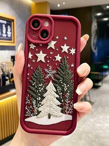 Phone Case: New Burgundy Winter Christmas Tree Pattern Phone Case, Compatible With Apple 18/18Pro/18promax/17Pro 17Pro Max And 16 Plus 16 15 14 13 12 11Pro Max, Christmas Element Design, Comfortable Touch, Soft Material, Cute Phone Case Christmas Gift - Burgundy - View 2