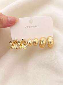 18pcs/Set Fashion Shell & Flower Minimalist C-Hoop Earrings Set, Suitable For Daily Wear, Vacation, Travel And Holiday - Gold - View 13