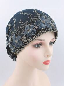 1pc Women's Spring/Summer Elegant Fashion Lace Mesh Gold Thread Embroidered Floral Patchwork Adjustable Size Decorative Hair Wrap Headscarf Hat Hair Cap Breathable Versatile For Outdoor Travel, Party, Shopping - Multicolor - View 14