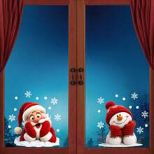 2pcs/Set Cute Santa Claus And Snowman Glass Stickers, Snowflake Winter Christmas Pattern Suitable For Holiday Home Window Indoor Christmas Party Background Decoration - Multicolor - View 5