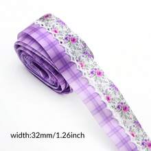 5 Yards Purple Series Ribbon Adorned With Flower Plaid Pattern, Width 32mm/1.26-Inch, Two Ribbon Equipped With White Center Hook Edge, Ideal For Showcasing Jewelry And Wrapping Gifts, Creating Bows, Holiday Decorations - Floral + Plaid - View 2