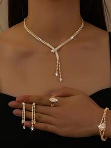 Women's Jewelry Set Necklace Earrings Bracelet Ring Geometric Pattern Street Elegant 4-Piece Set Bridal Accessories Wedding Season - Gold - View 6