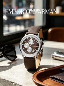 Armani Men's Renato Series Quartz Chronograph Watch, Brown Dial, Genuine Brown Leather Strap, 50m Water Resistant, Date Display, AR11490 - Silver - View 5