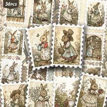 36PCS Whimsical Cottagecore Bunny Art Stickers, Vintage Gardening Rabbit & Floral Illustration Aesthetic Cutout Sticker Set For Journals, Planners & Decor - Stamp - View 11