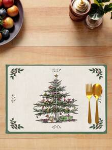 2/4/6Pcs Heat‑Resistant Farmhouse Placemats, Vintage Sketch Christmas Tree Holly Table Mats For Round Table, Patio, Holiday Party, Kitchen Home Dining Table Tea Party Decor - White - View 6
