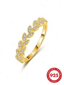 S925 Sterling Silver Moissanite Wheat Ear Ring, Women's Daily Versatile Commute Jewelry - Multicolor - View 12